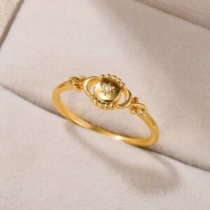 18K Gold Triple Moon Goddess Ring With Diamond Accent